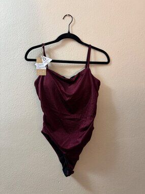 Berlook Burgundy One Piece Swimsuit Size L NWT Cowl Neck Strappy Back